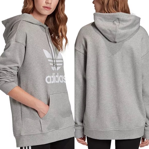 adidas Trefoil Logo Heather Gray Pullover Hoodie - Picture 2 of 14
